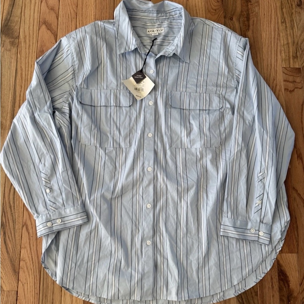 Ava & Viv Light Blue Striped Casual Shirt